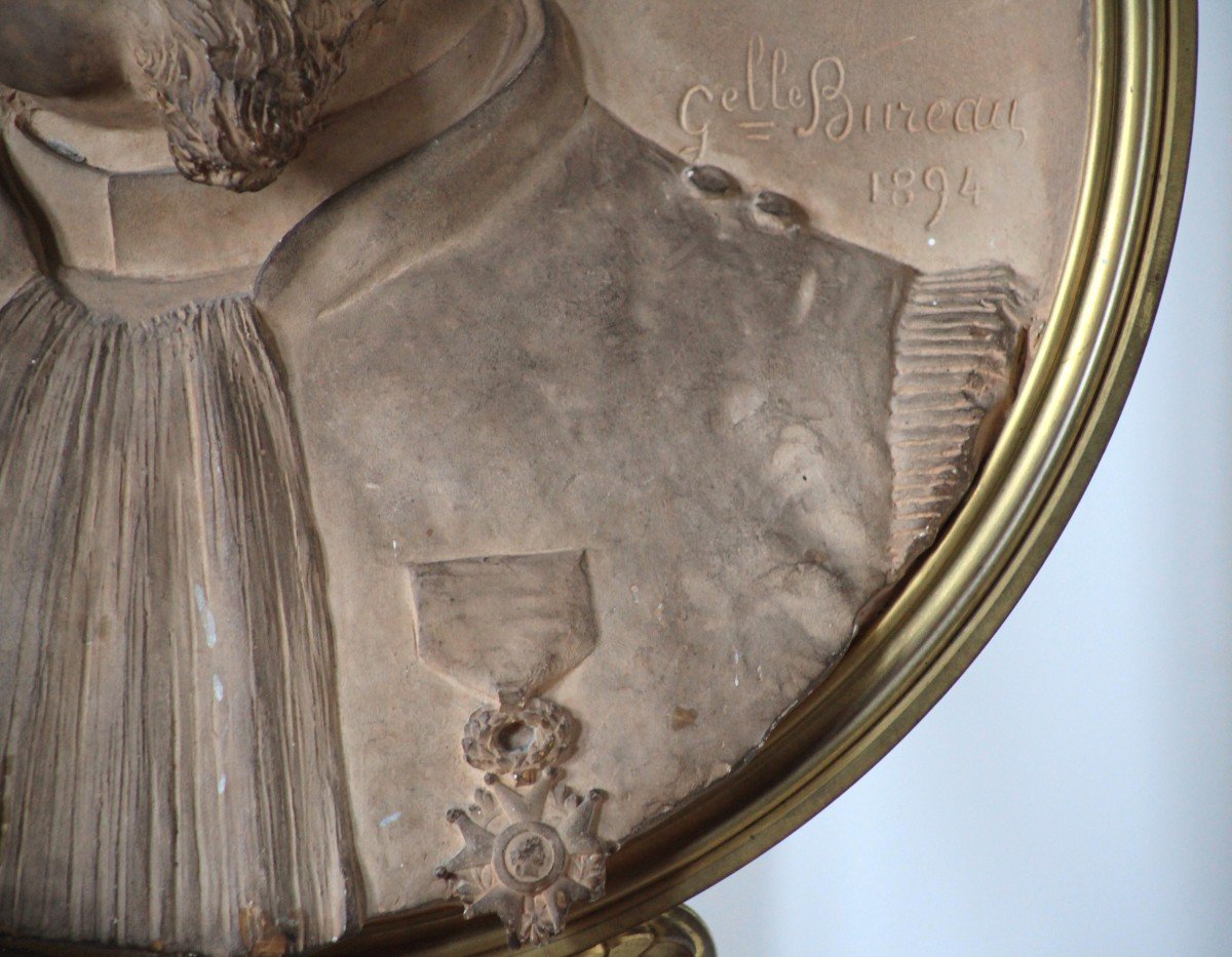 Large Terracotta Medallion - Portrait Of Edmond Rousse-photo-3