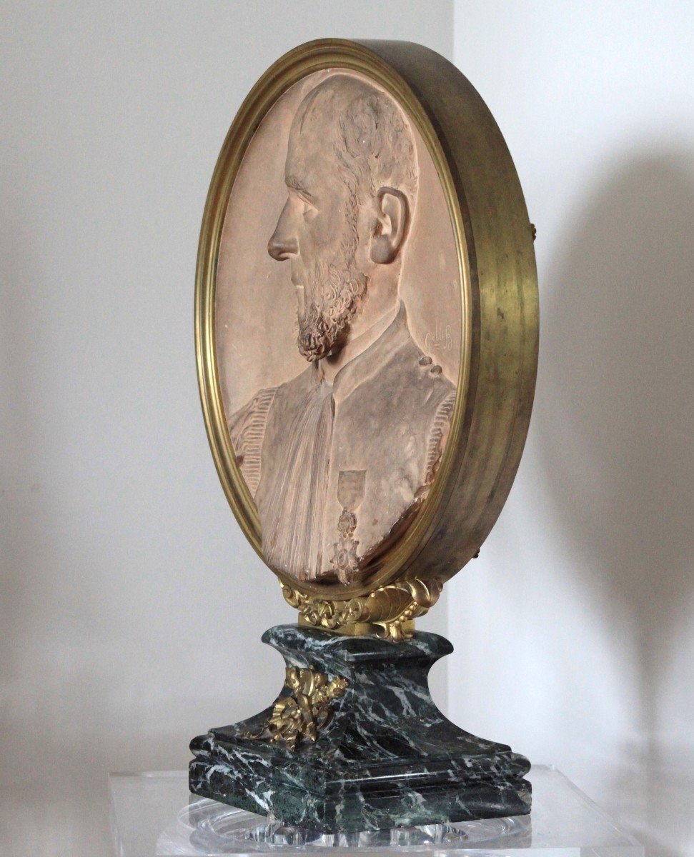 Large Terracotta Medallion - Portrait Of Edmond Rousse-photo-2
