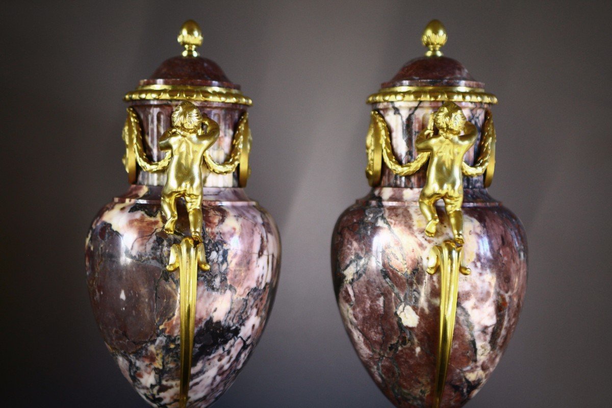 Pair Of Pots Susse Freres - Marble And Bronze-photo-3