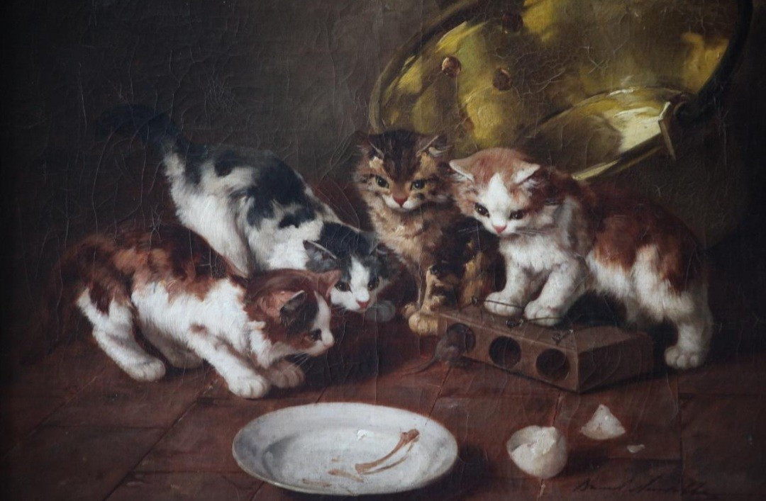 Painting By Brunel De Neuville - Cat And Mouse-photo-2