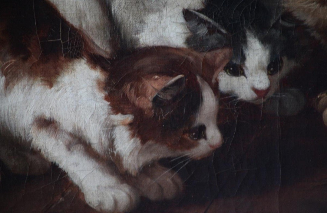 Painting By Brunel De Neuville - Cat And Mouse-photo-3