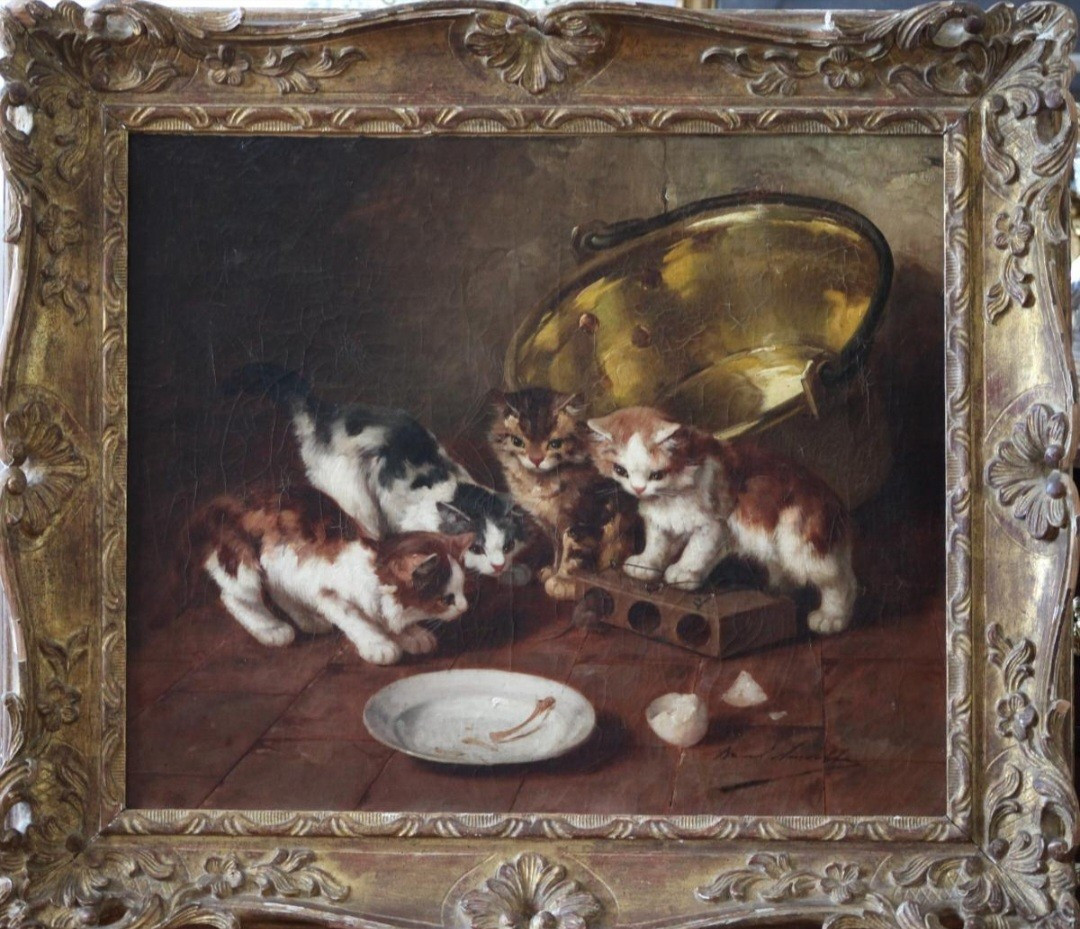 Painting By Brunel De Neuville - Cat And Mouse