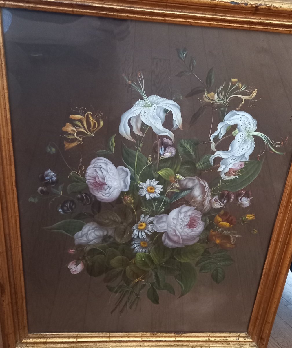 Tableau Bouquet de Fleurs - 19ème siècle - Henri Jehin-photo-2