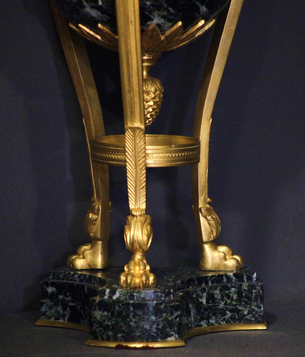 Pair Of Cassolettes In Marble And Gilded Bronze - 1st Empire Period-photo-4