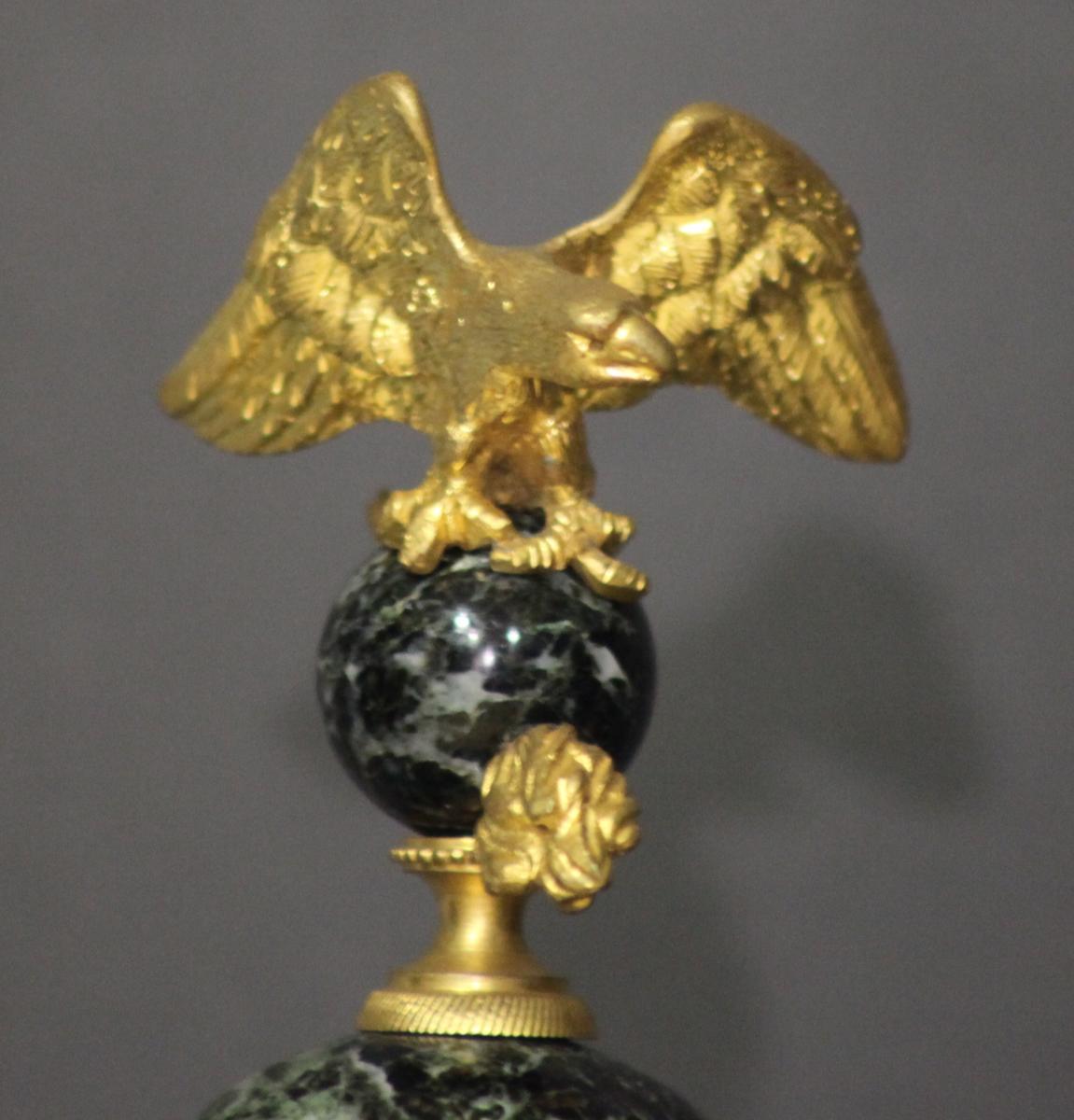 Pair Of Cassolettes In Marble And Gilded Bronze - 1st Empire Period-photo-2