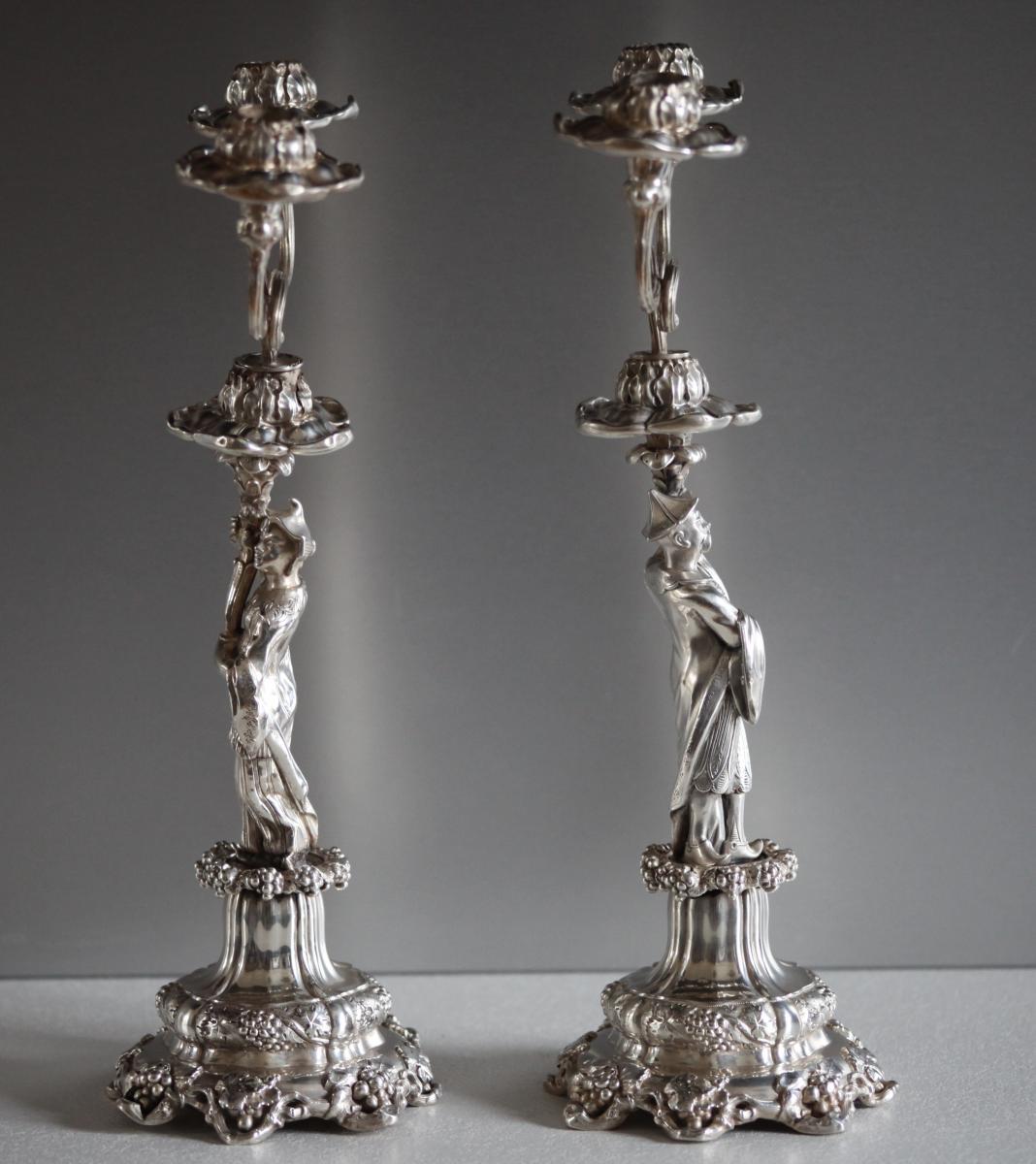 Pair Of Chinese Candlesticks - Solid Silver-photo-3