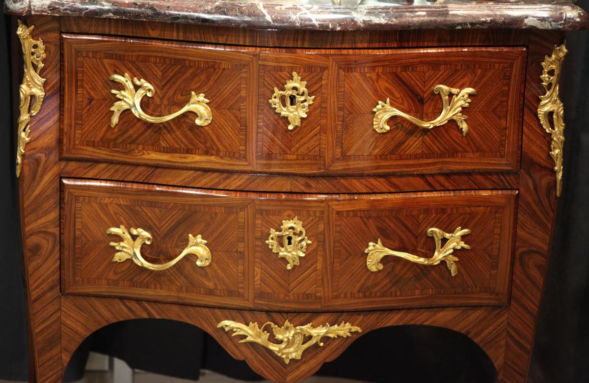 Commode In Violet Veneer - Stamped Gamichon - Louis XV Period-photo-2