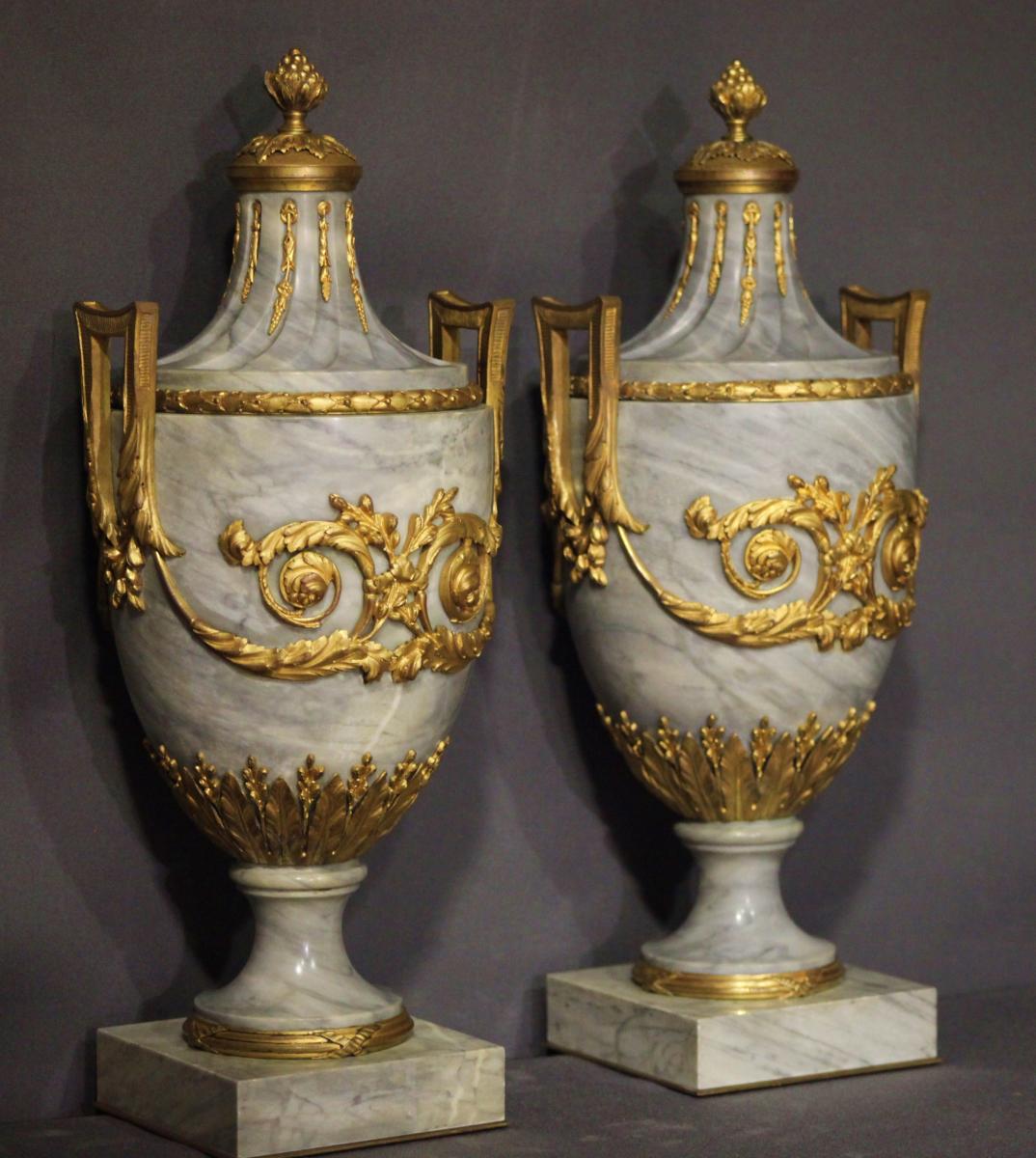 Paire de Pots en Marbre monture bronze H 50 cm-photo-2