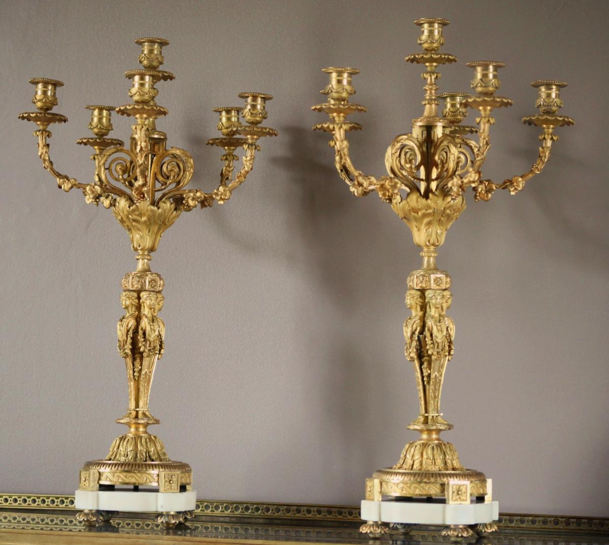 Grande Paire De Candélabres à 5 Bras - d'Après Jean Démosthène Dugourc-photo-2