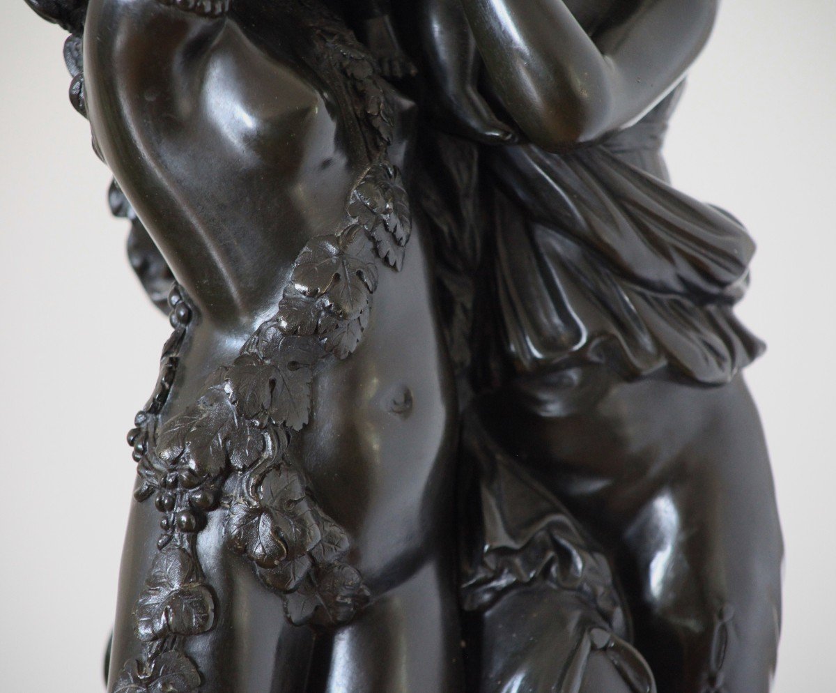 Clodion Large Bronze - Education Of Bacchus - H 85 Cm-photo-1