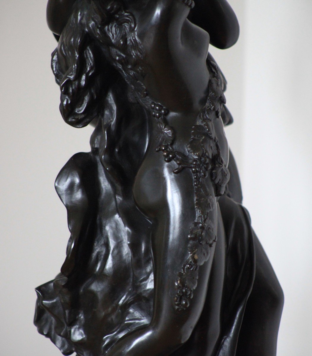 Clodion Large Bronze - Education Of Bacchus - H 85 Cm-photo-2
