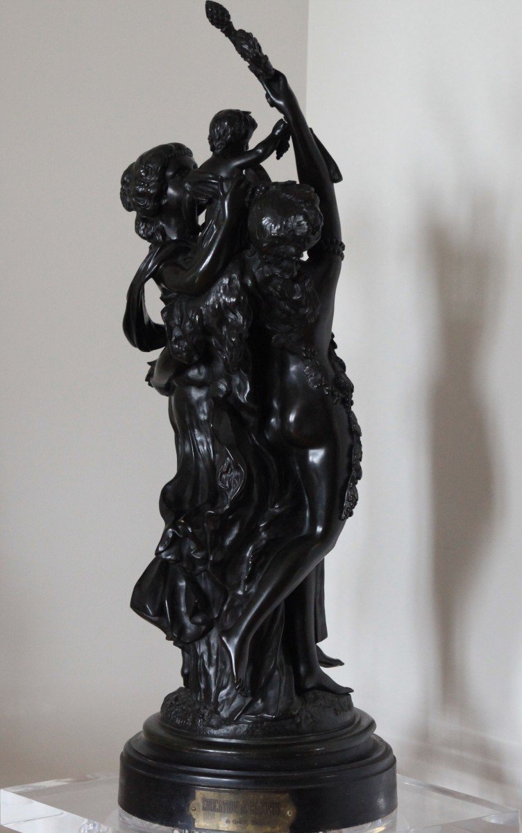Clodion Large Bronze - Education Of Bacchus - H 85 Cm-photo-3