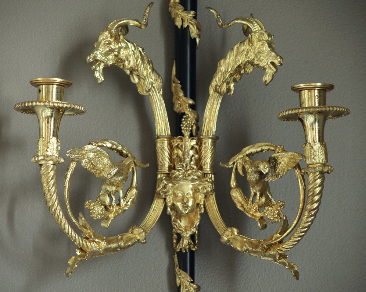 PAIRE D'APPLIQUES LOUIS XVI - AIGLES ET TETES DE BELIER -H68cm-photo-3