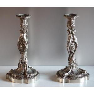 Pair Of Silver Bronze Candlesticks - After Meissonnier