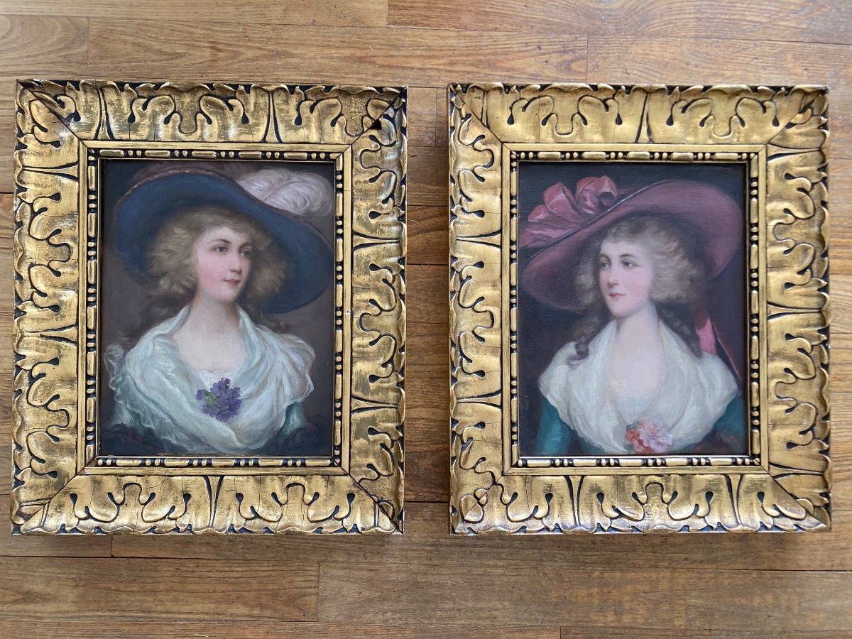 Paire De Portraits Féminins Fin XIXeme Siècle -photo-3
