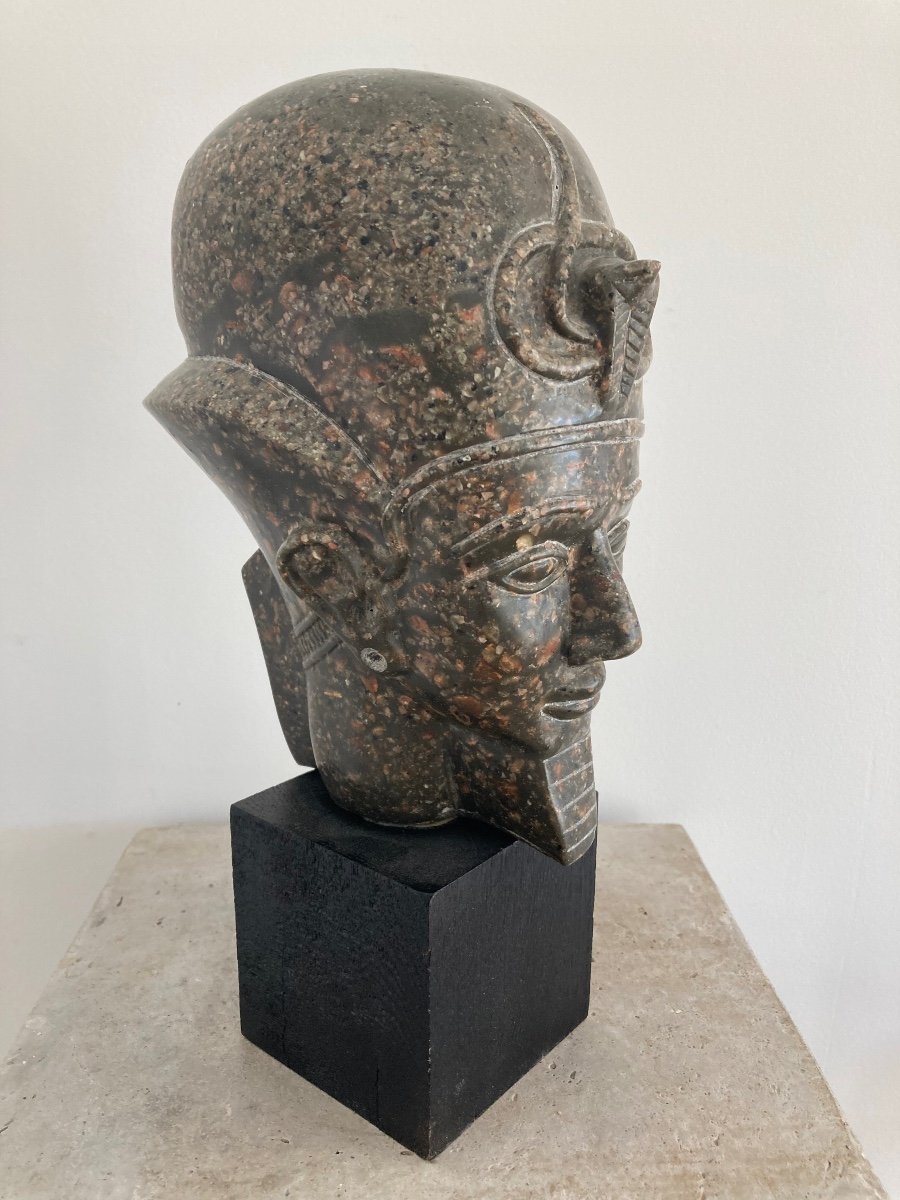 Reproduction Ramses II Head In Granite