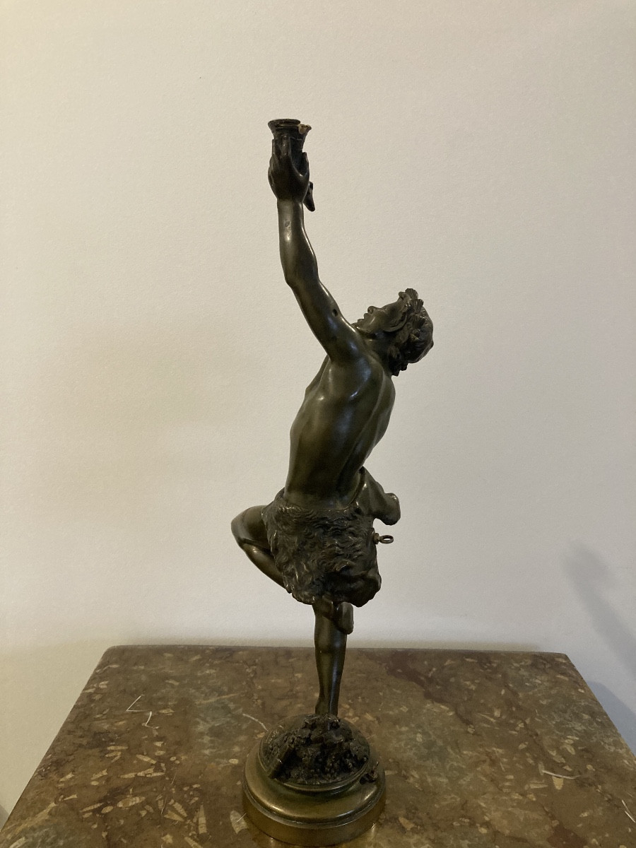 Faune dansant en bronze à patine verte signé E. DAME-photo-1