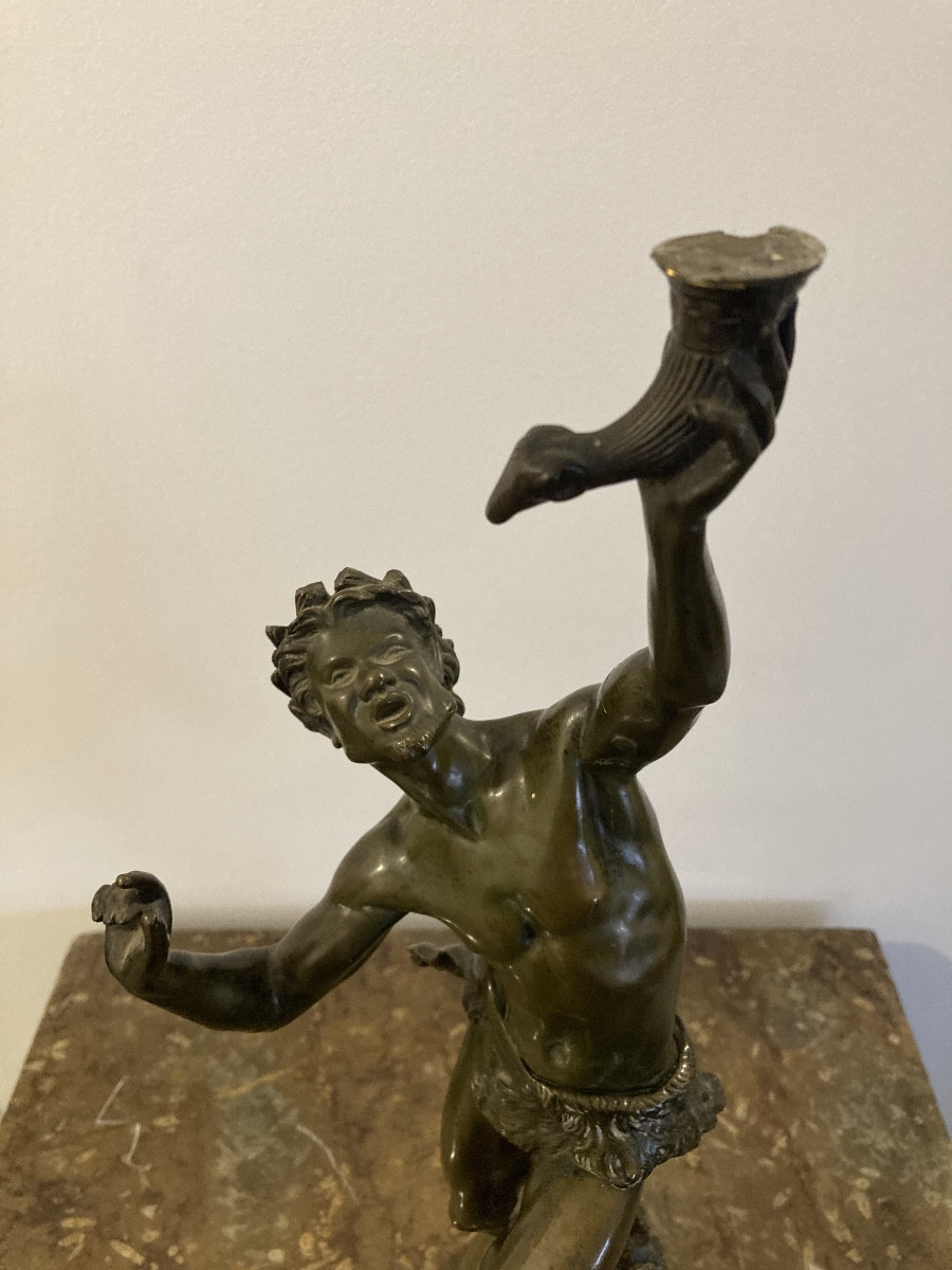 Faune dansant en bronze à patine verte signé E. DAME-photo-3