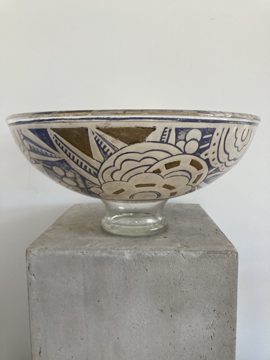 Large Glass Bowl By Delarre Nancy-photo-3