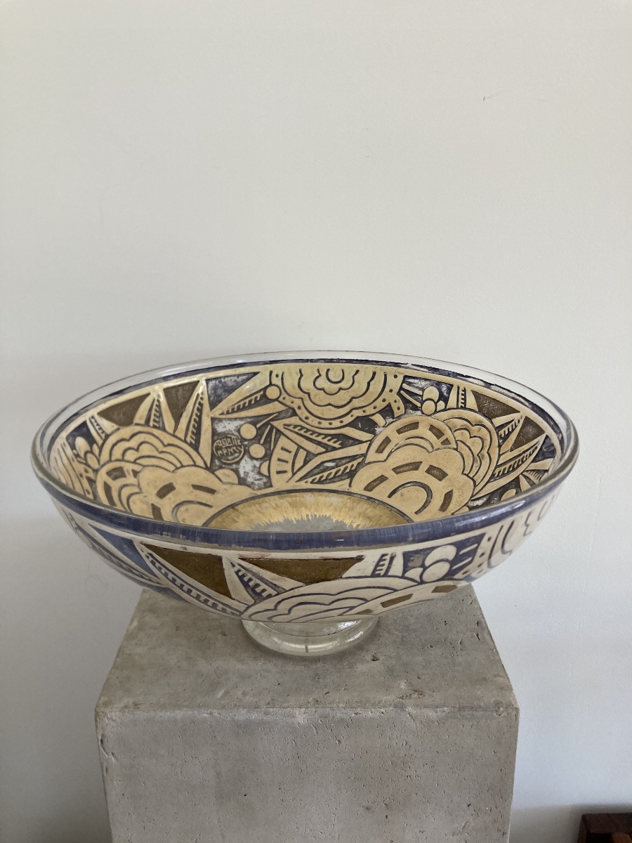 Large Glass Bowl By Delarre Nancy