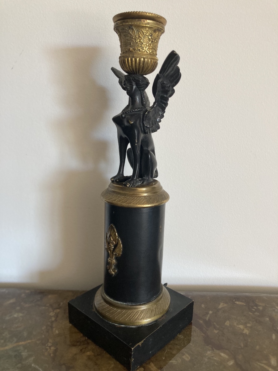 Empire-style Sheet Metal And Bronze Candleholder-photo-2