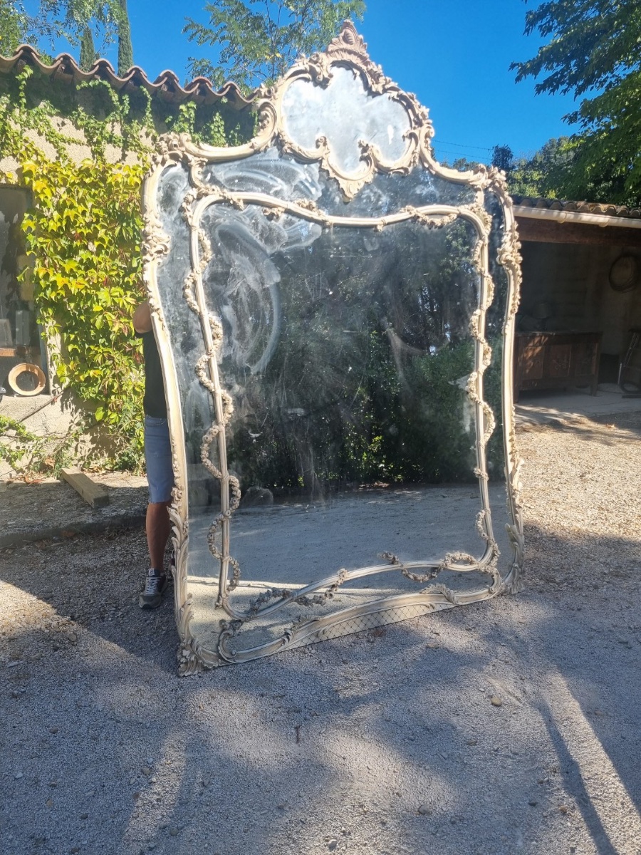 Large Carved Wooden Mirror In The Louis XV Style-photo-2