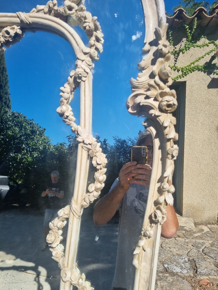 Large Carved Wooden Mirror In The Louis XV Style-photo-3