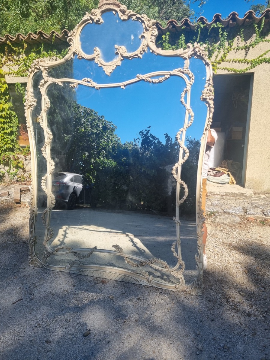 Large Carved Wooden Mirror In The Louis XV Style-photo-2