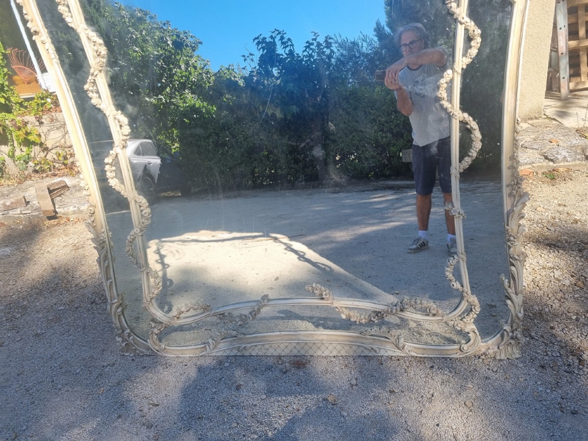 Large Carved Wooden Mirror In The Louis XV Style-photo-3
