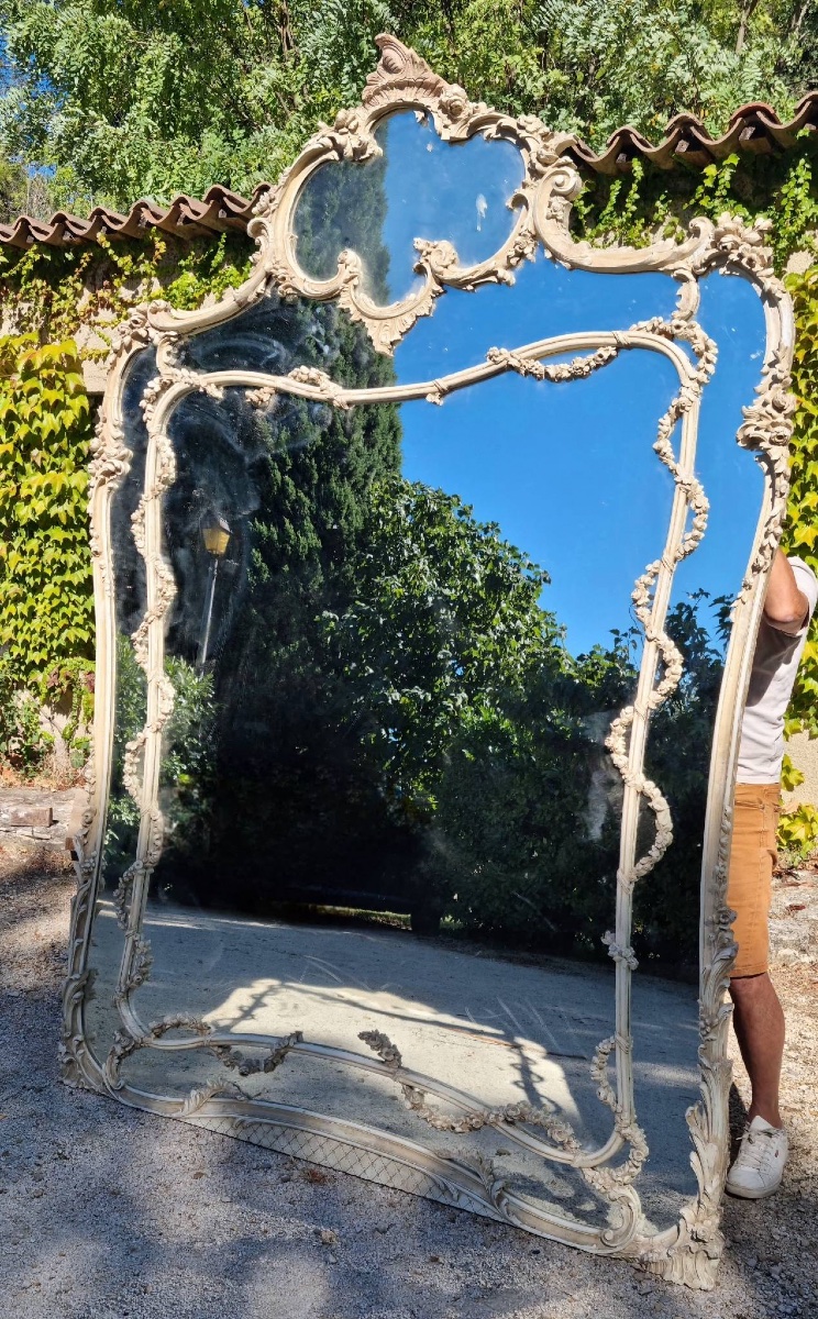 Large Carved Wooden Mirror In The Louis XV Style-photo-4