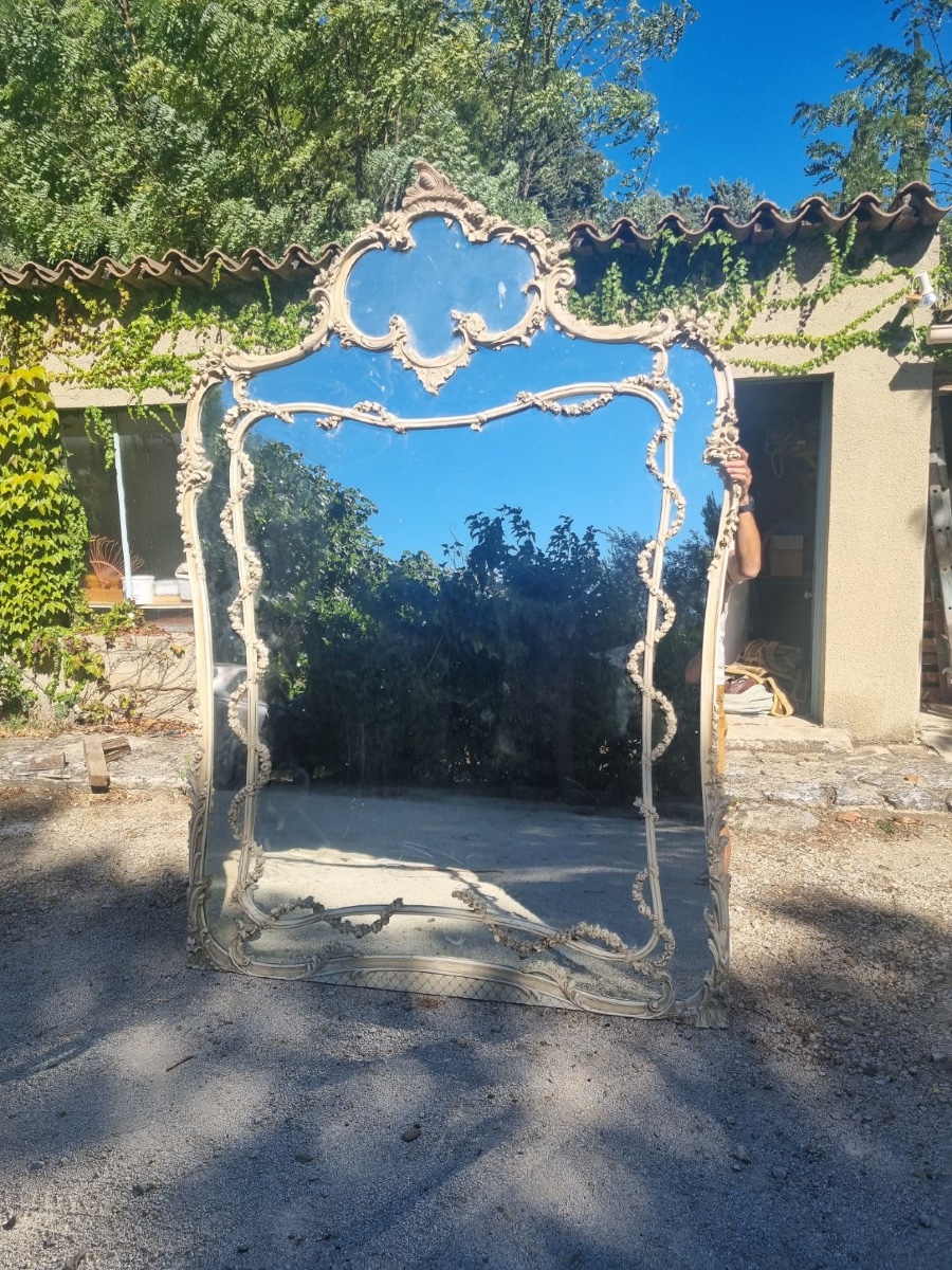 Large Carved Wooden Mirror In The Louis XV Style