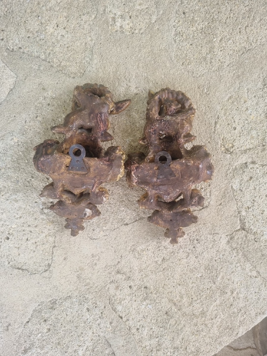 Paire de petits cartels en bois doré 18ème siecle-photo-1