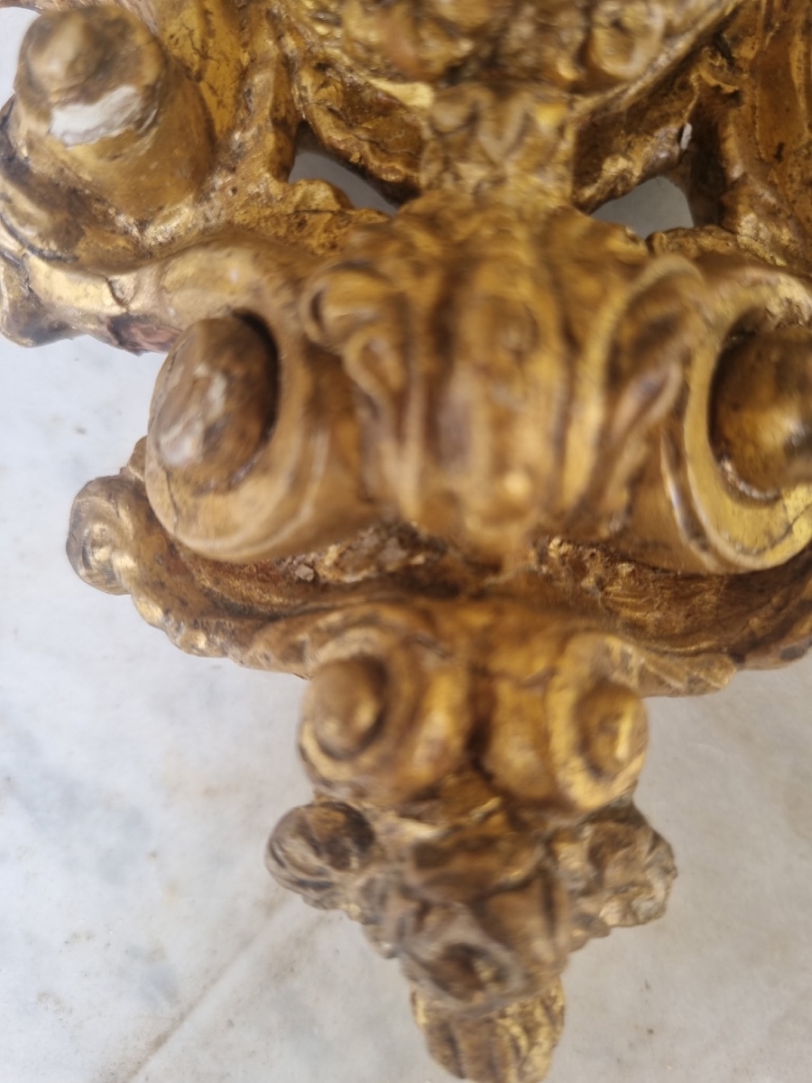 Paire de petits cartels en bois doré 18ème siecle-photo-3