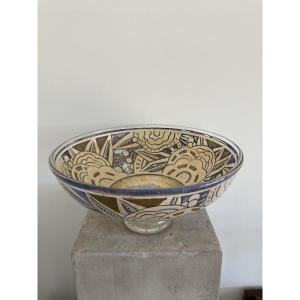 Large Glass Bowl By Delarre Nancy
