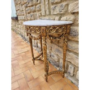 Four-legged Console Table Made Of Gilded Wood And White Marble