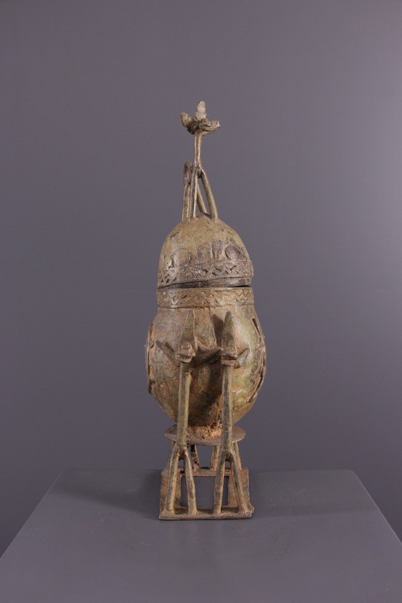 African Tribal Art - Dogon Bronze Urn-photo-2