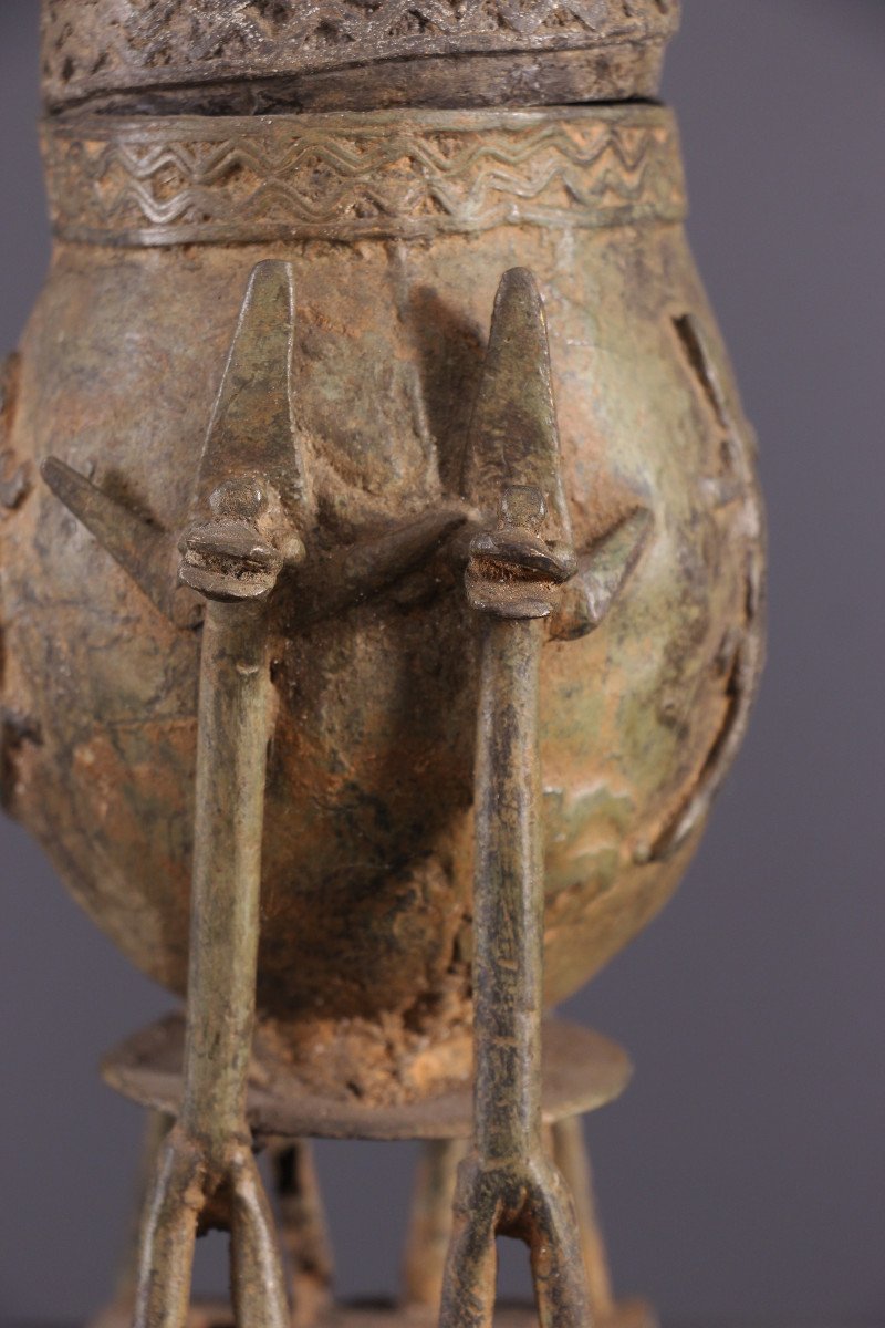 African Tribal Art - Dogon Bronze Urn-photo-3
