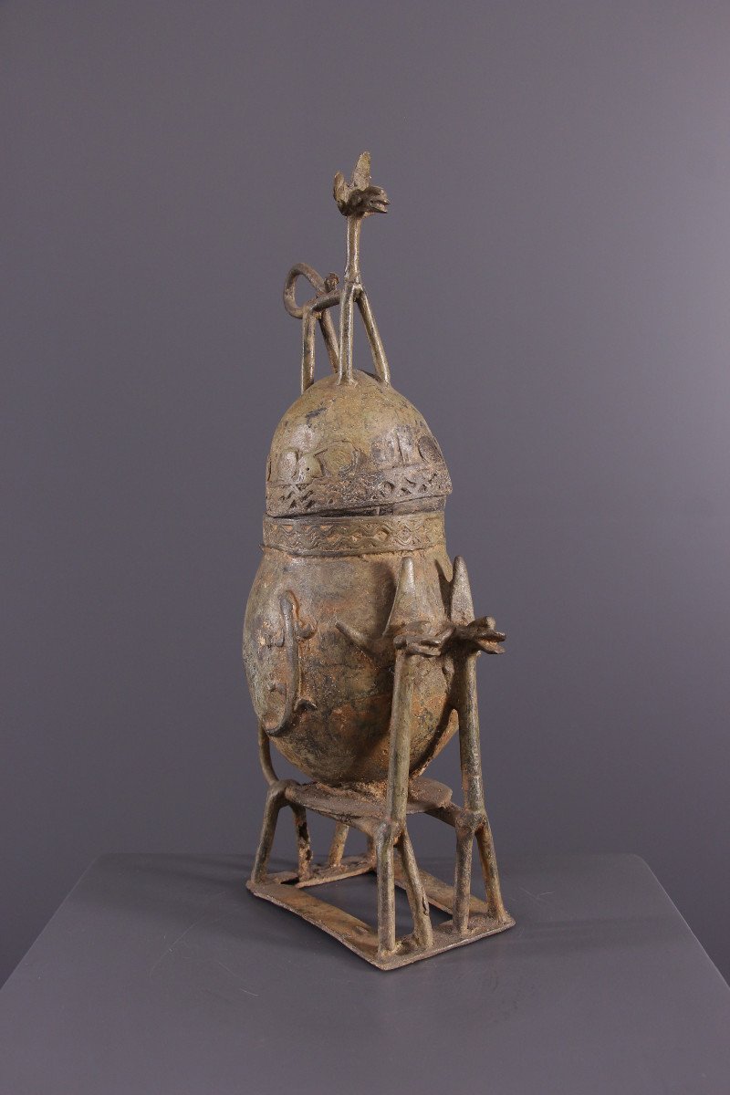 African Tribal Art - Dogon Bronze Urn-photo-1