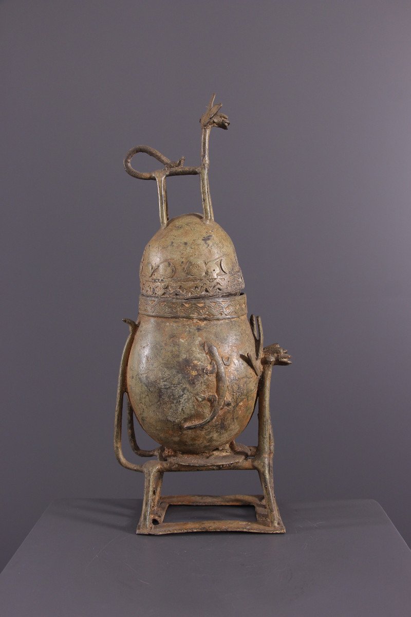 African Tribal Art - Dogon Bronze Urn-photo-3