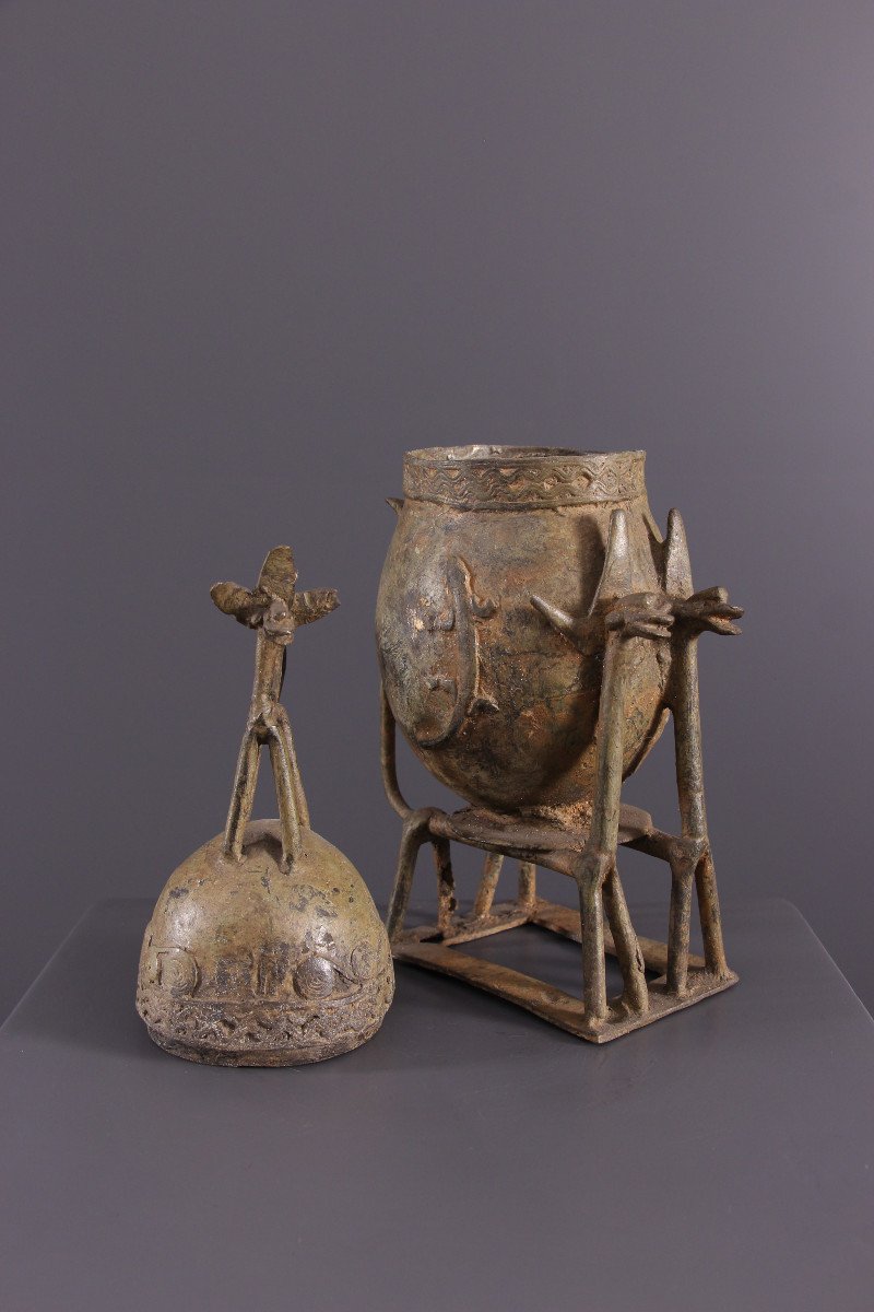 African Tribal Art - Dogon Bronze Urn-photo-7