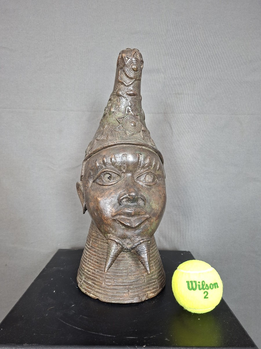 Royaume d'Ifé (Nigeria) - tête de dignitaire en bronze - 37 cm-photo-3