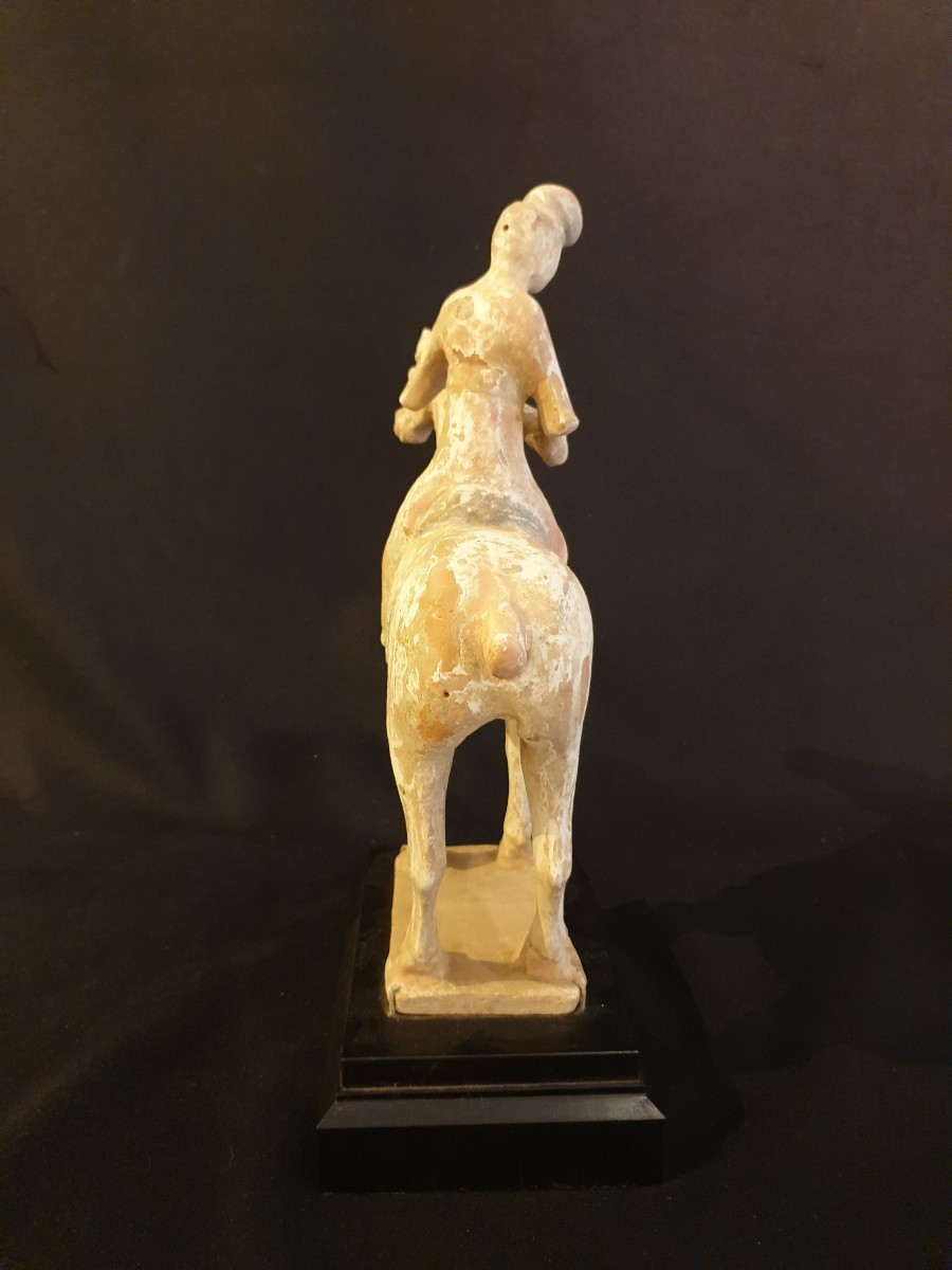 Chine époque Tang (618-907) - musicienne à cheval (tambourin) - H 35 cm - avec test TL-photo-3