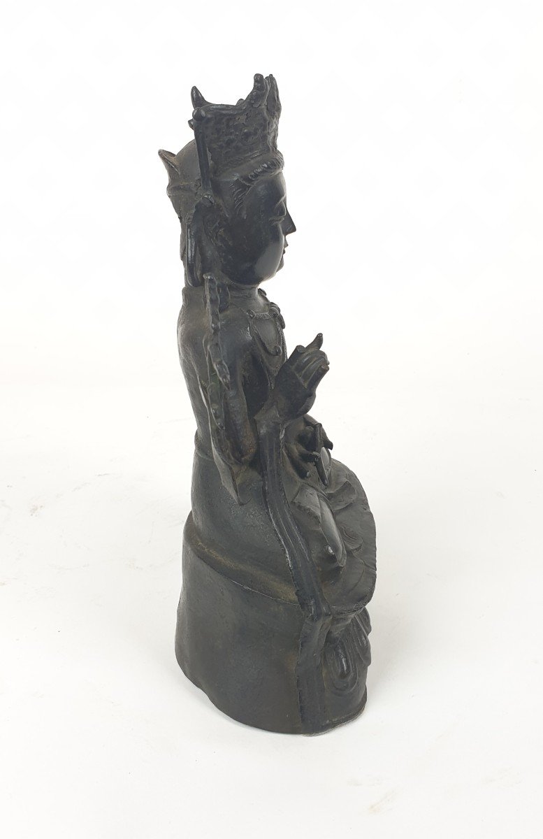 Bodhisattva In Bronze - Qing Dynasty - 23 Cm-photo-3