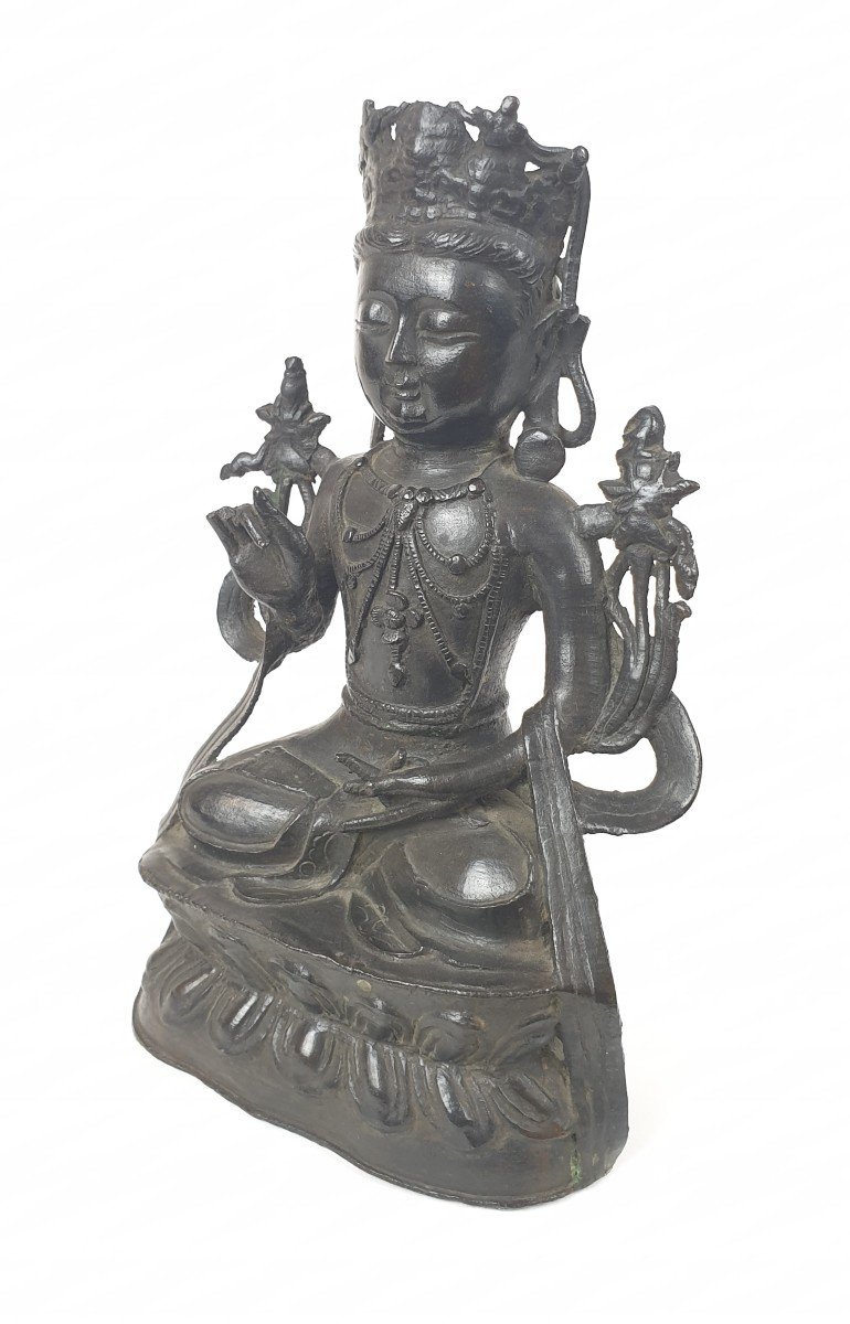 Bodhisattva In Bronze - Qing Dynasty - 23 Cm-photo-2