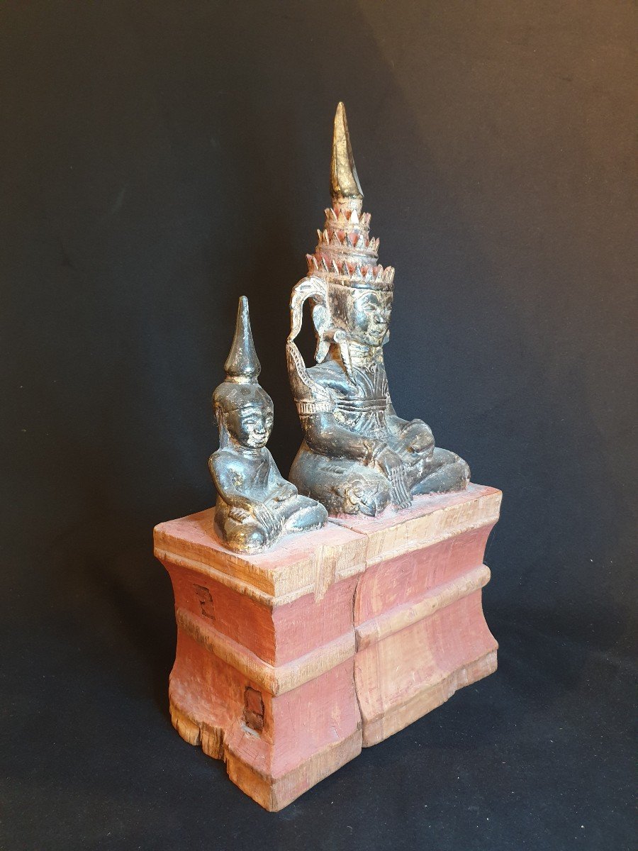 Burma - Double Buddha Shan - H 55 Cm-photo-2