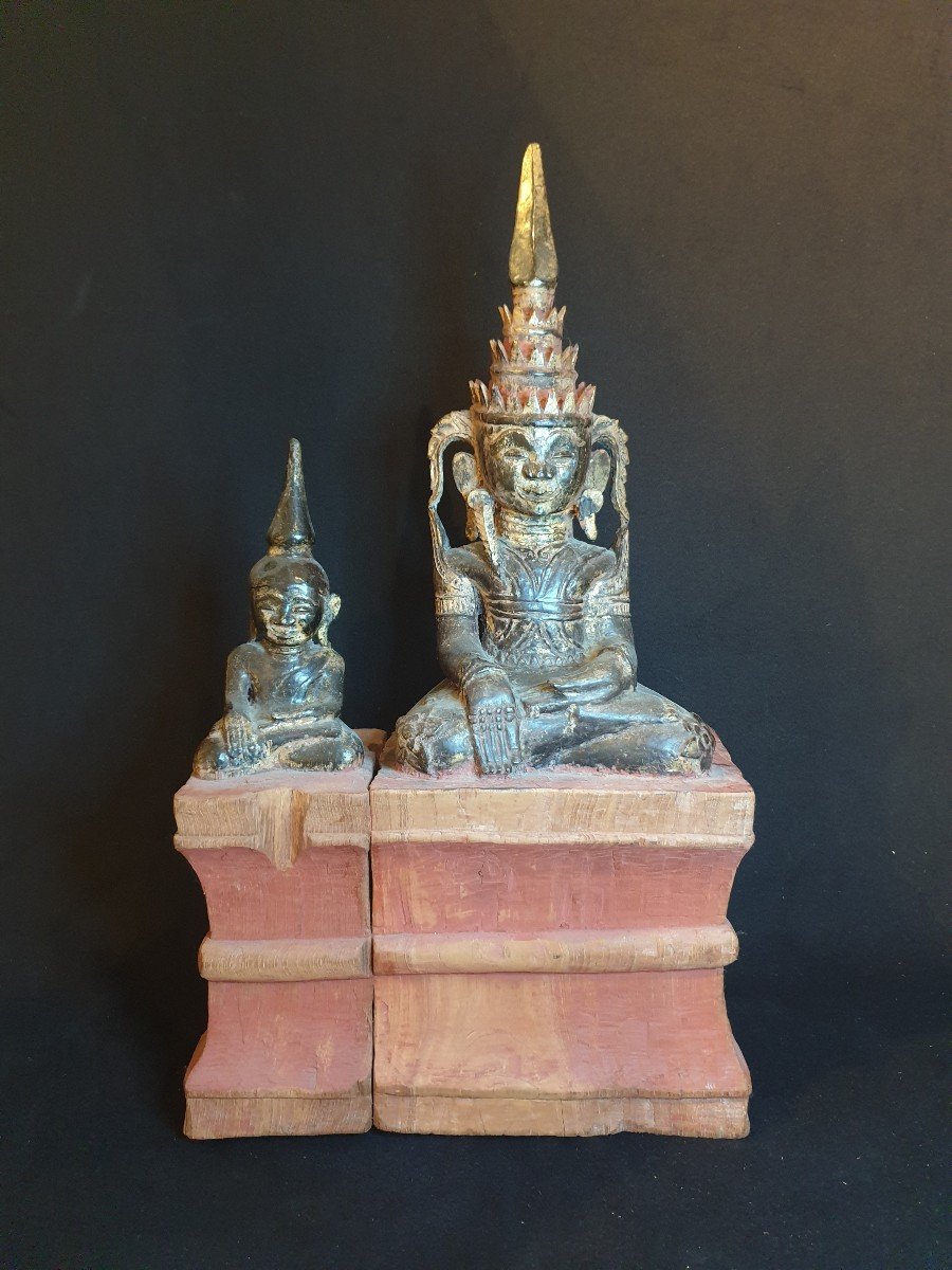 Burma - Double Buddha Shan - H 55 Cm