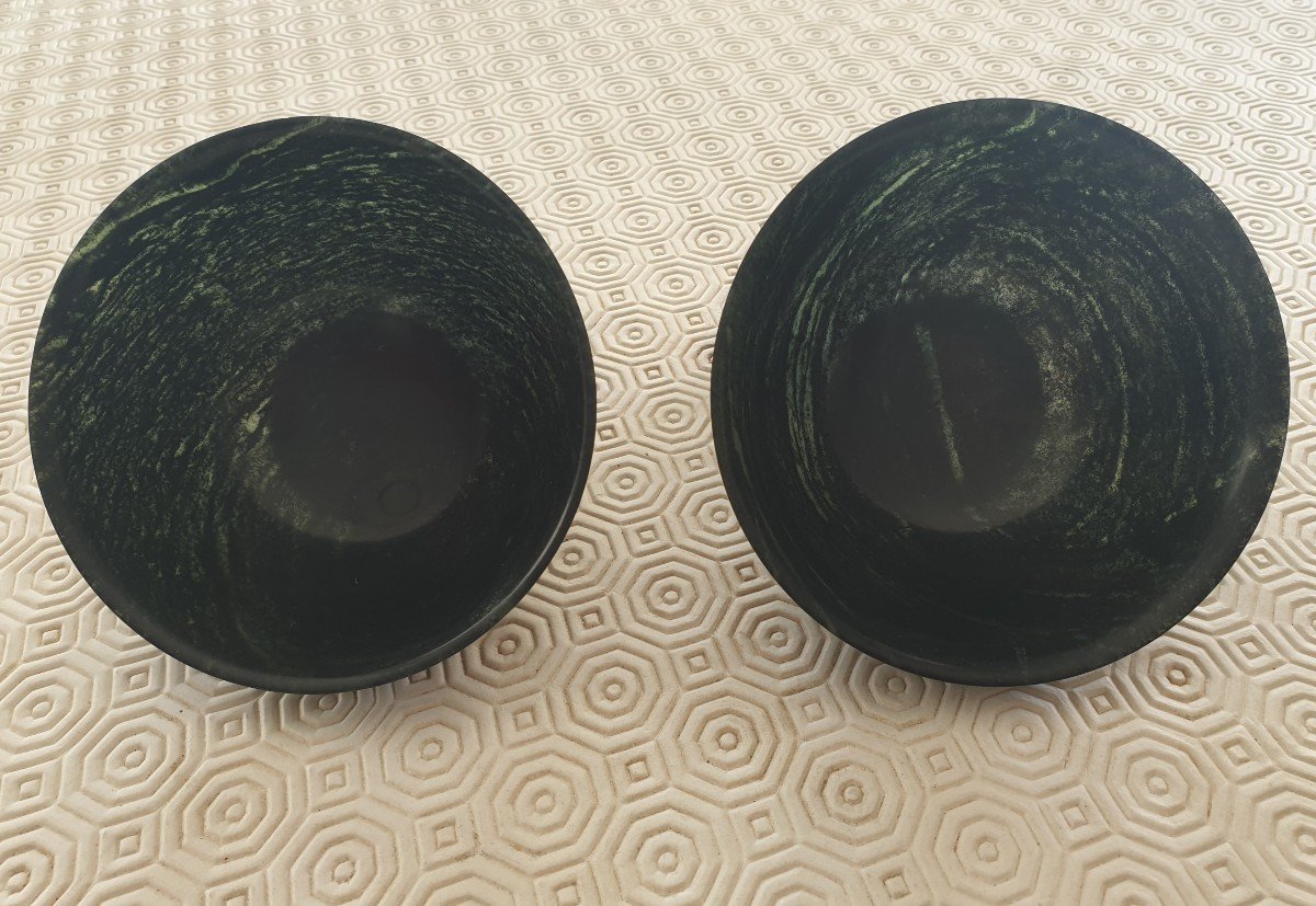 Chine - Paire De Bols En Jadéite Vert Sombre-photo-4