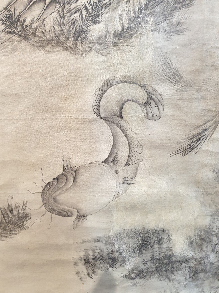 Japan - Large Kakemono - Ink On Silk - H 210 Cm-photo-3