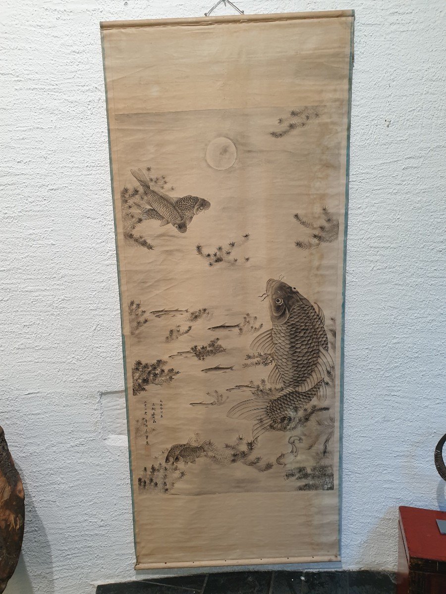 Japan - Large Kakemono - Ink On Silk - H 210 Cm-photo-2