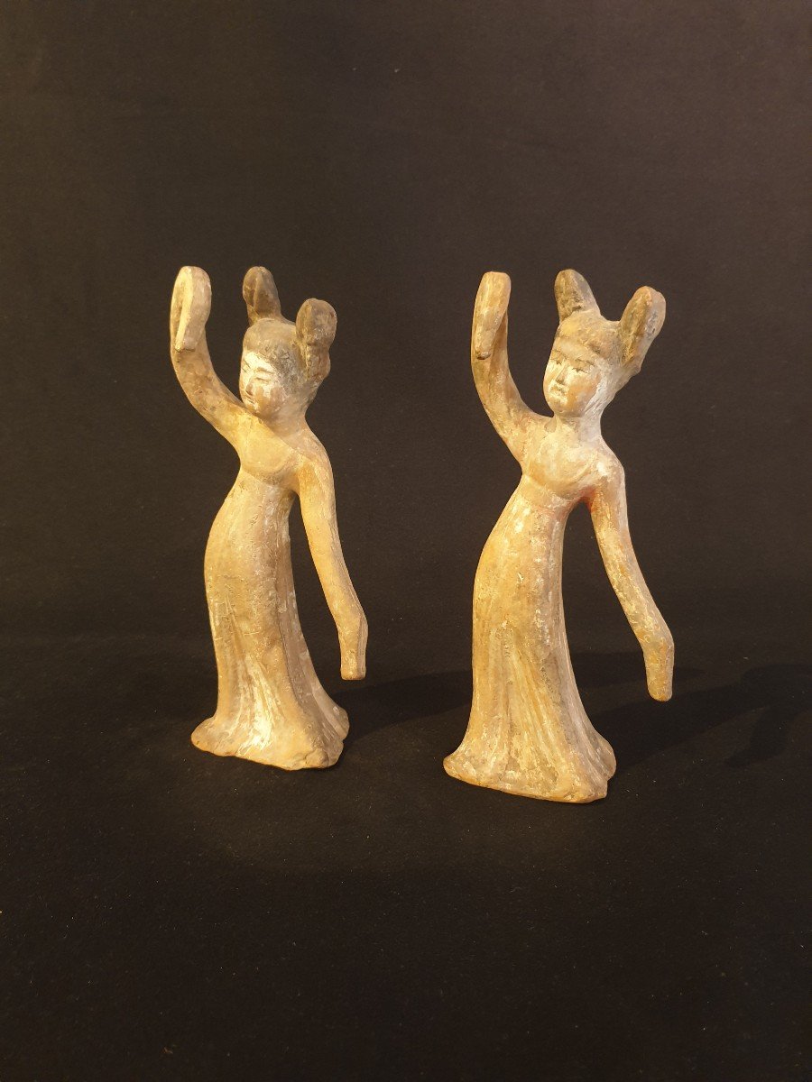 China - Pair Of Tang Dynasty Dancers - 24 Cm - Certificate-photo-2